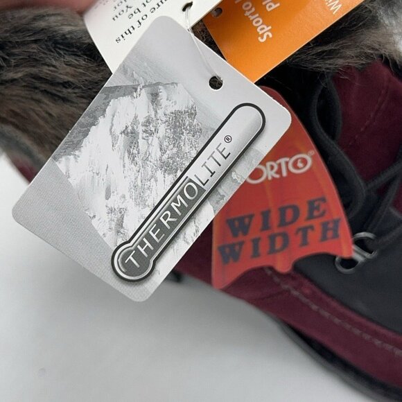 Sporto Holly Suede Boot Bootie Faux Fur Trim Burgundy Lace Up Block Heel 9 wide - Picture 9 of 12